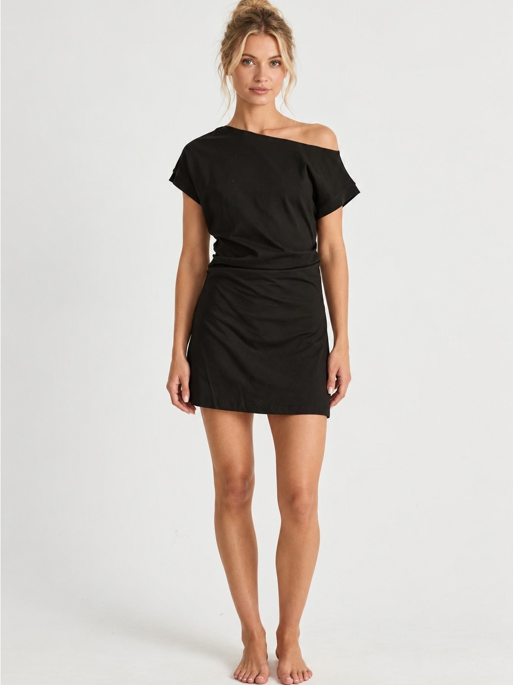 Charcoal Adeline Mini Dress BLACK Asymmetrical Neckline Feminine NWT size 4